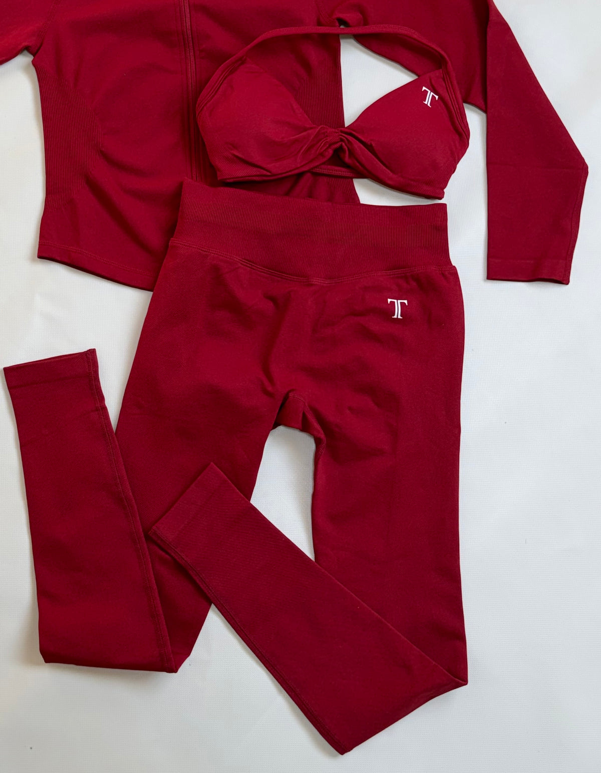 Top baddie + leggins set rojo burdeo